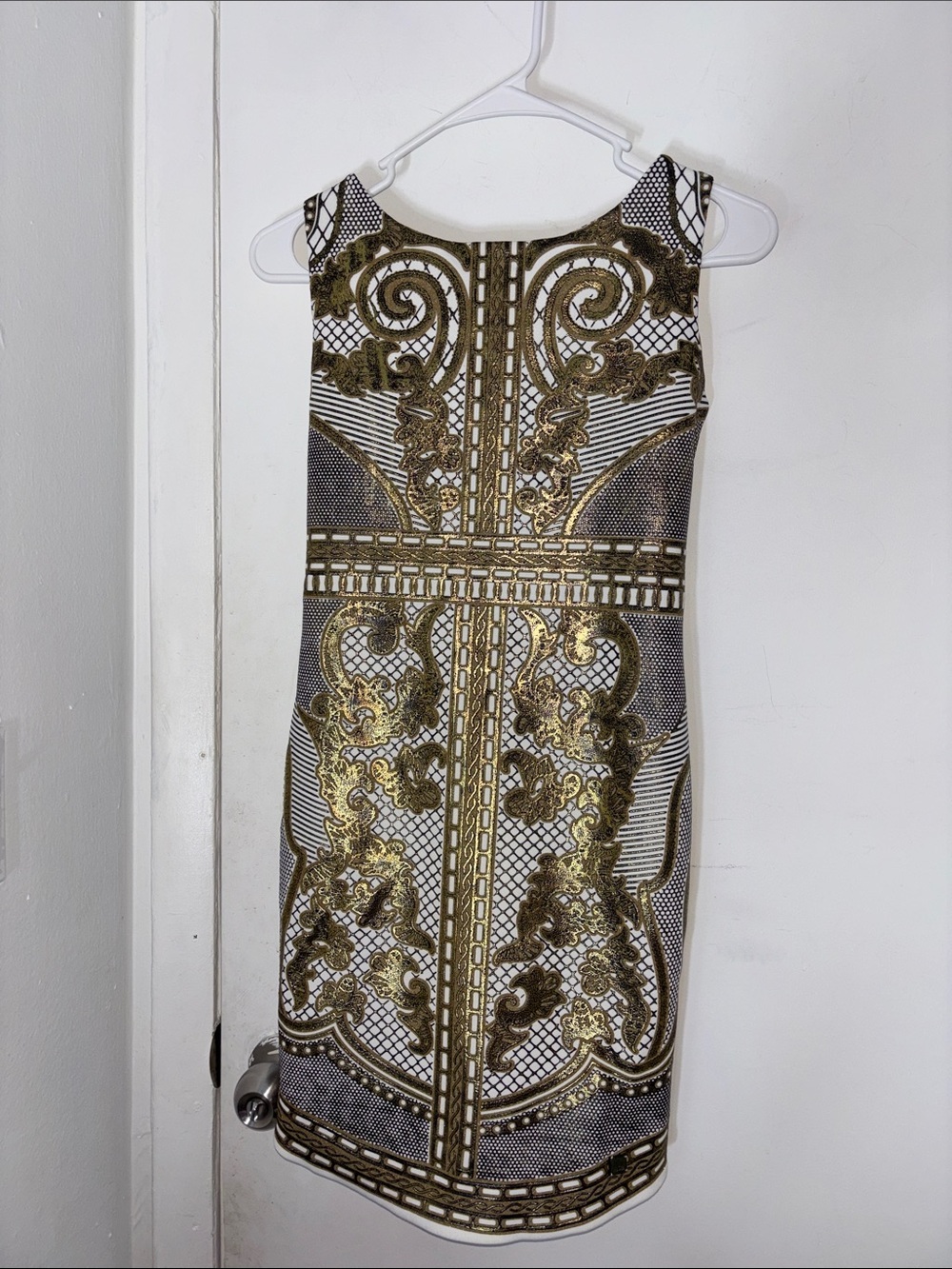 Gold & White Baroque Mini Sheath Dress